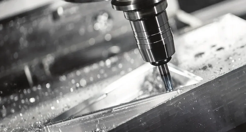 CNC Fräse bearbeitet ein Aluminiumteil CNC Fräse bearbeitet ein Aluminiumteil
